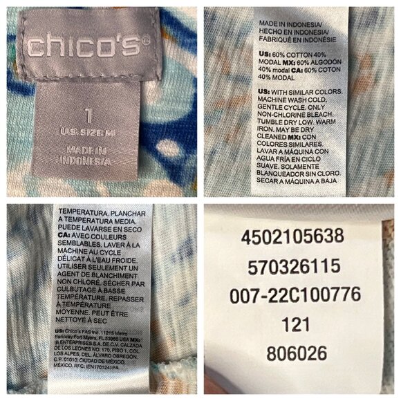 Chicos Women Size 1-M 8 Paisley Print V-Neck Short Sleeve Top Cotton & Modal - Picture 8 of 14